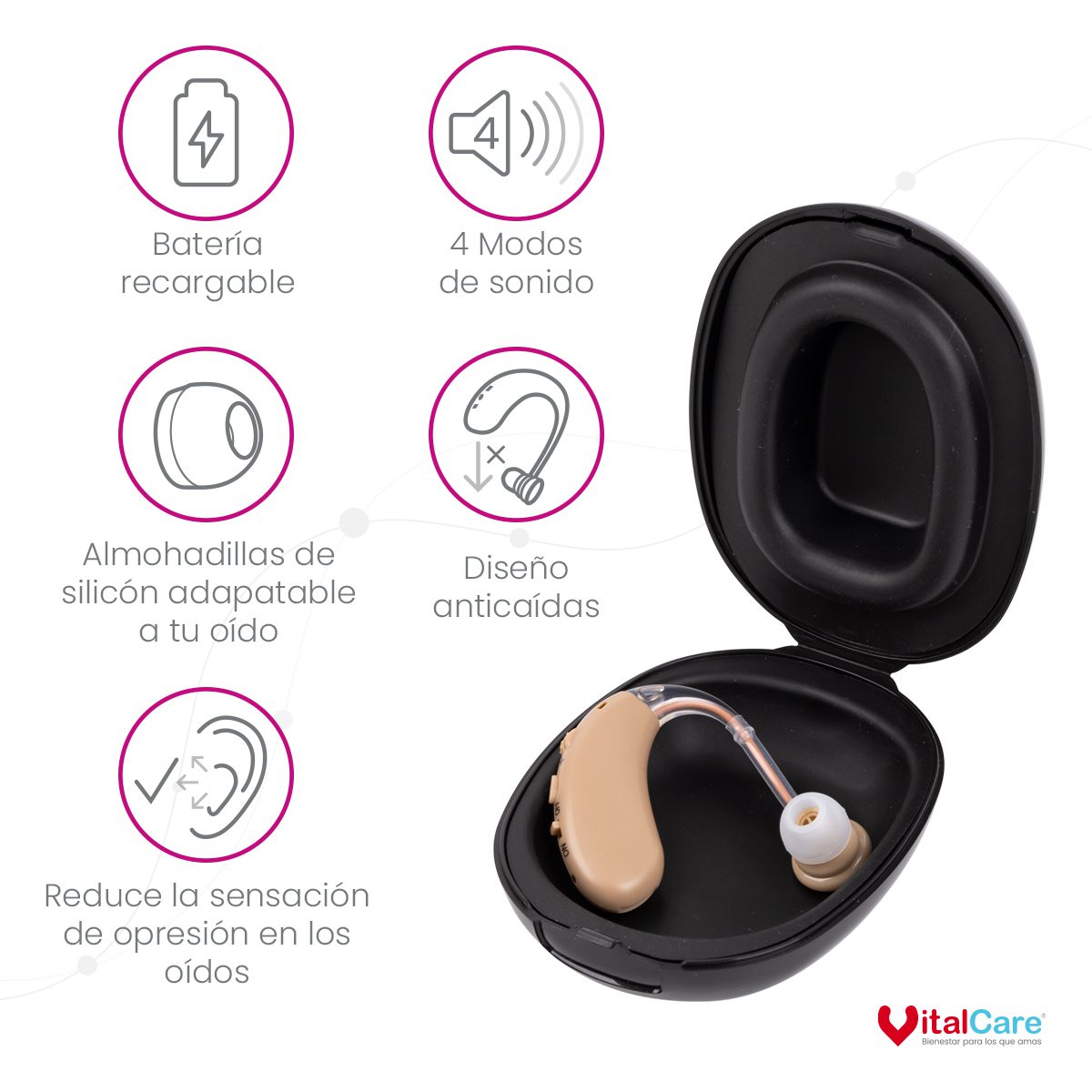 Auricular de Ayuda Auditiva KV-601 Recargable Retroauricular - Imagen 7