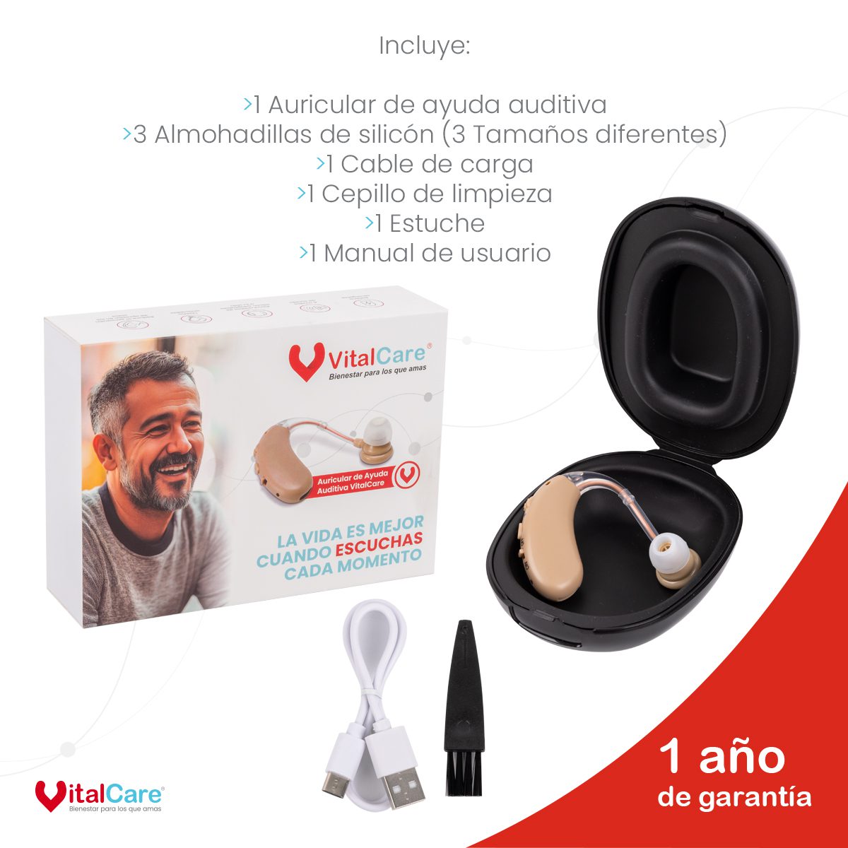 Auricular de Ayuda Auditiva KV-601 Recargable Retroauricular - Imagen 5