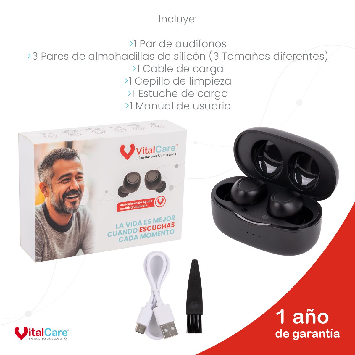 Auriculares de Ayuda Auditiva KV-702 Recargables Intrauriculares - Imagen 8