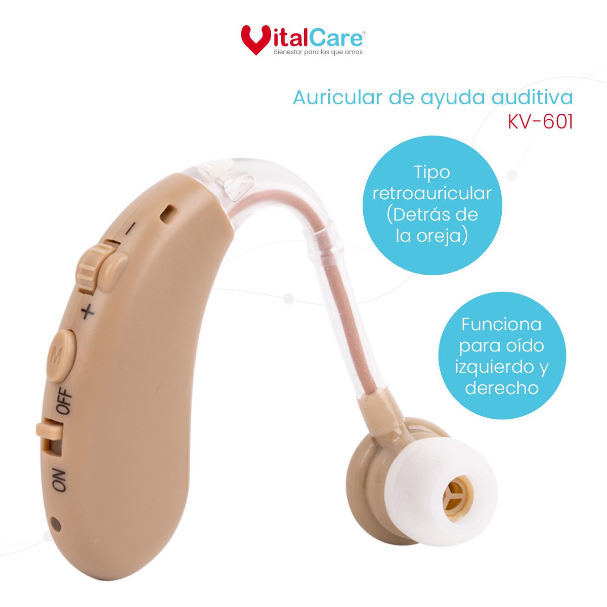 Auricular de Ayuda Auditiva KV-601 Recargable Retroauricular - Imagen 2
