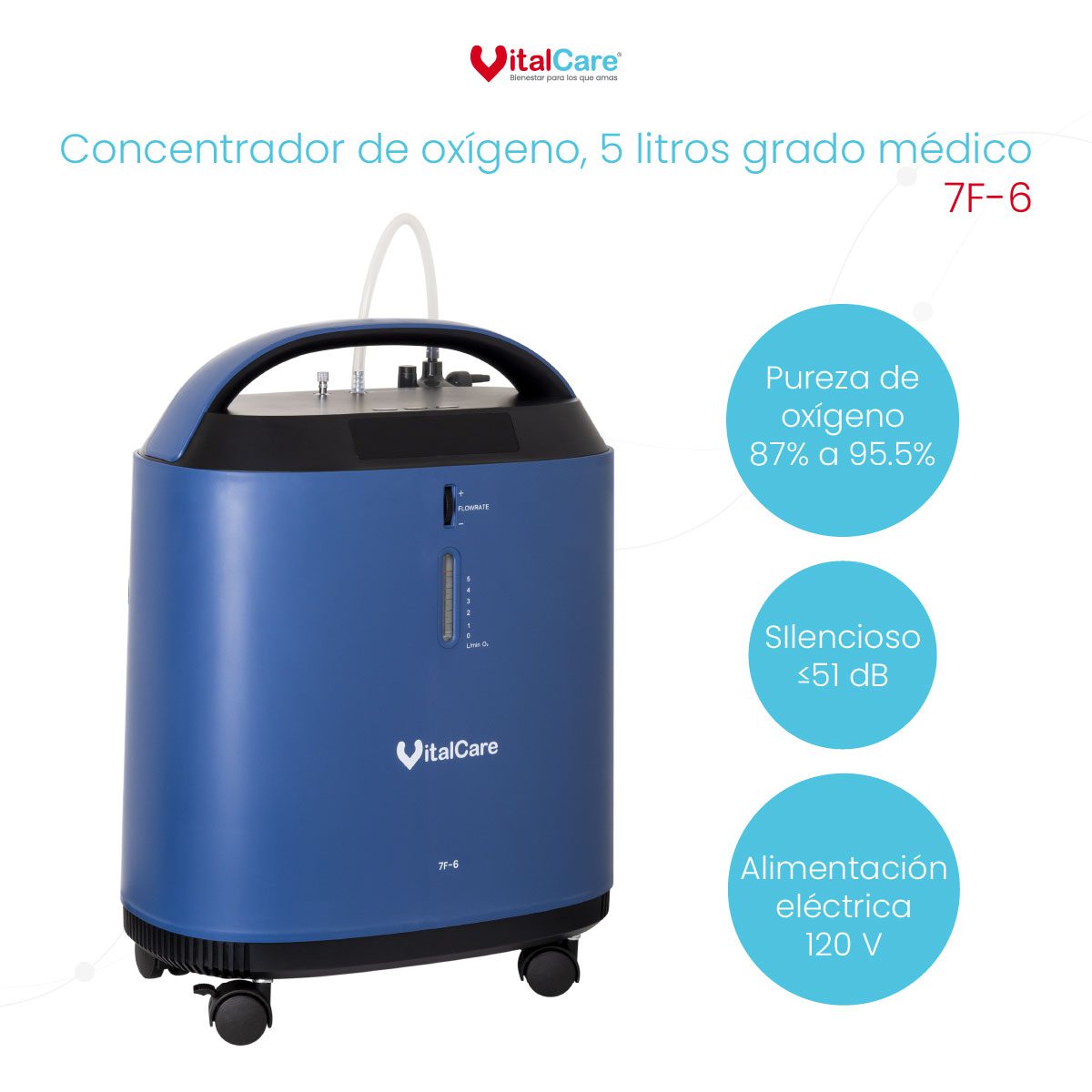 Concentrador de Oxígeno 7F-6 con Nebulizador | Color Azul - Imagen 2