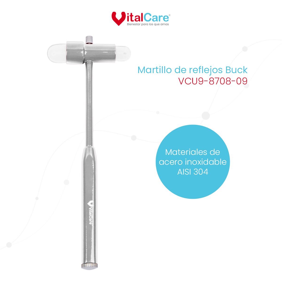Martillo de Reflejos Tipo Buck para Exploración Neurológica (Plateado) - Imagen 2