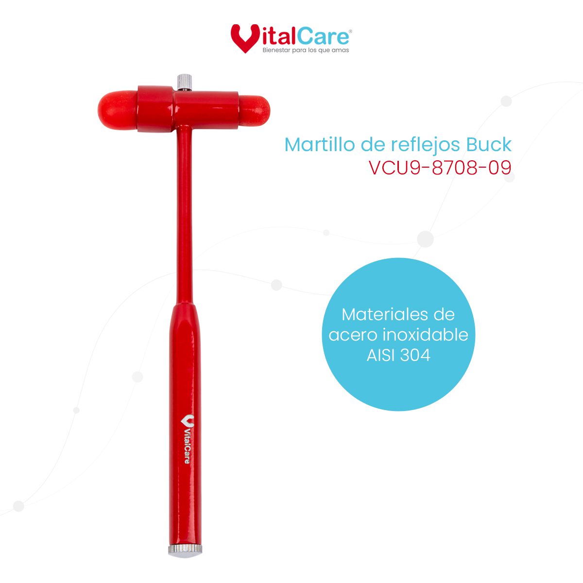 Martillo de Reflejos Tipo Buck para Exploración Neurológica (Rojo) - Imagen 2