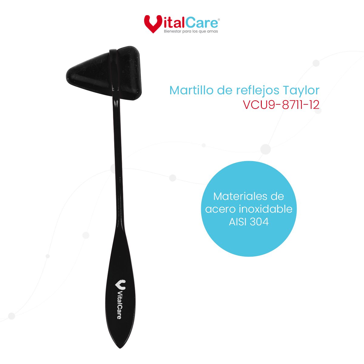 Martillo de Reflejos Tipo Taylor para Exploración Neurológica (Negro) - Imagen 2