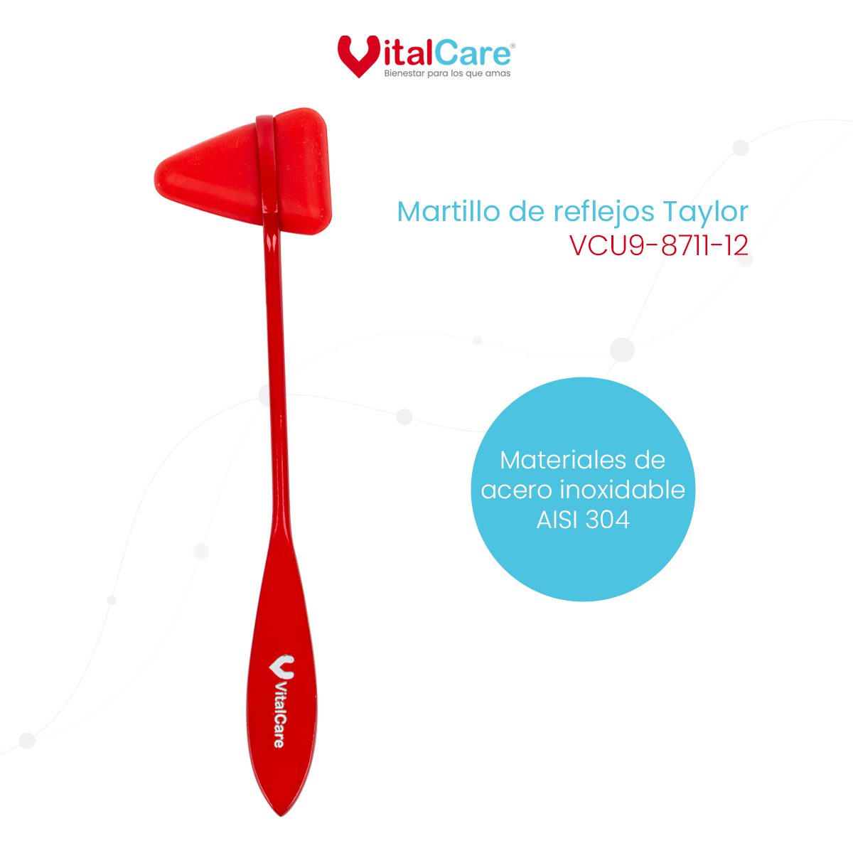 Martillo de Reflejos Tipo Taylor para Exploración Neurológica (Rojo) - Imagen 2