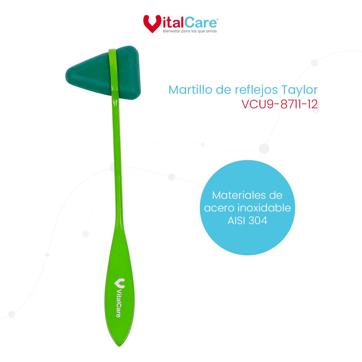 Martillo de Reflejos Tipo Taylor para Exploración Neurológica (Verde) - Imagen 2