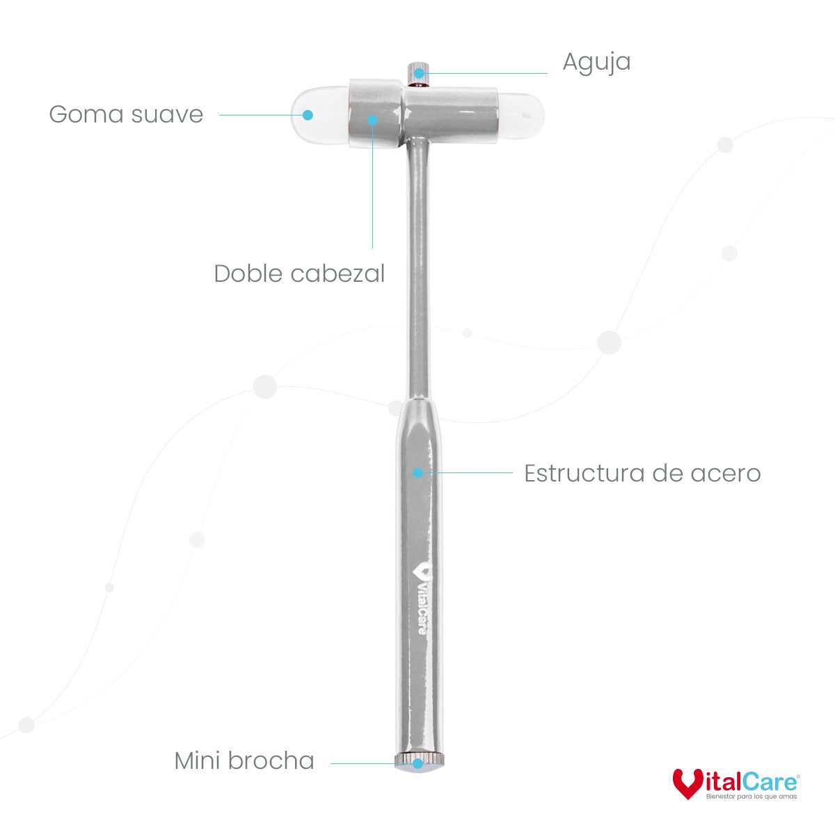 Martillo de Reflejos Tipo Buck para Exploración Neurológica (Plateado) - Imagen 4