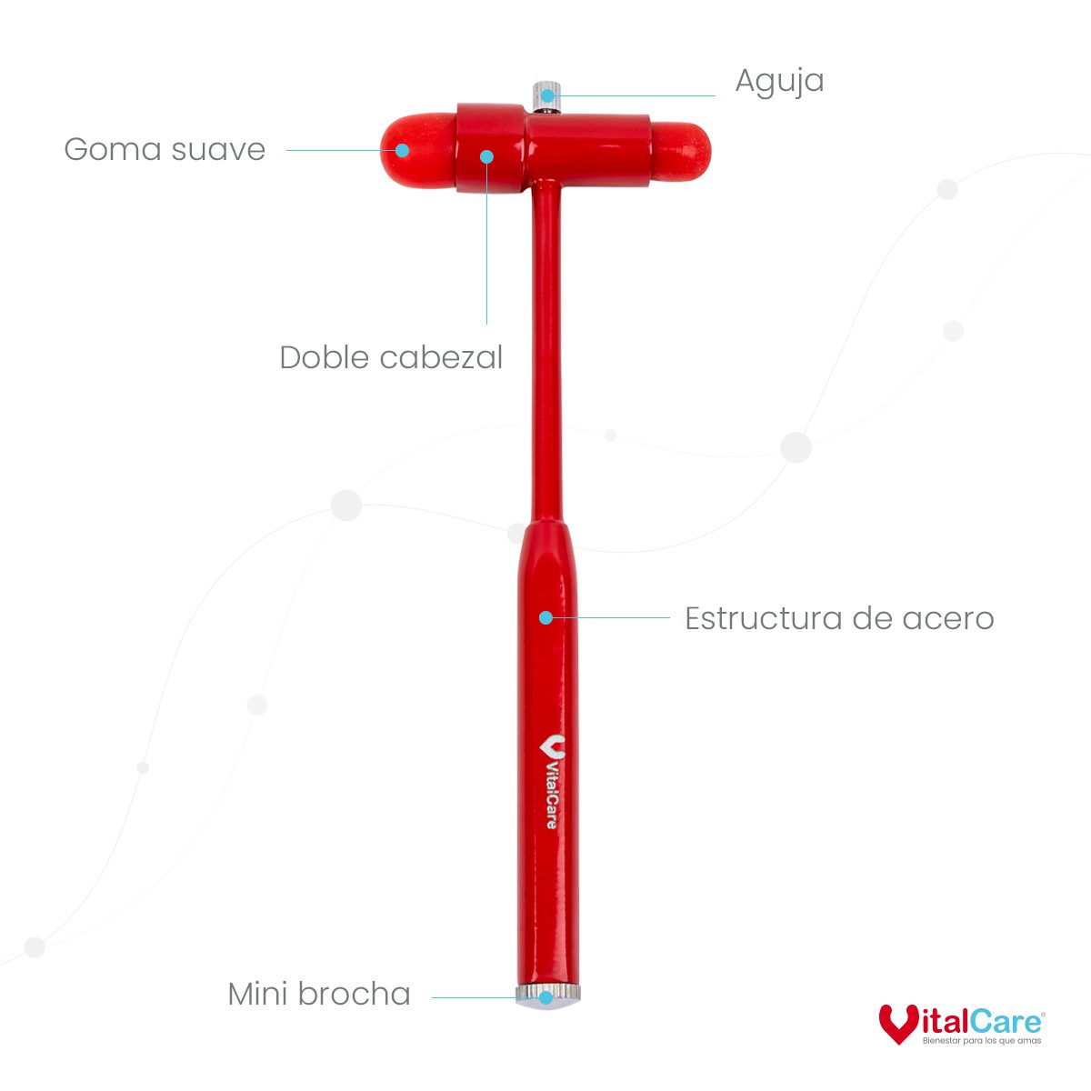 Martillo de Reflejos Tipo Buck para Exploración Neurológica (Rojo) - Imagen 5