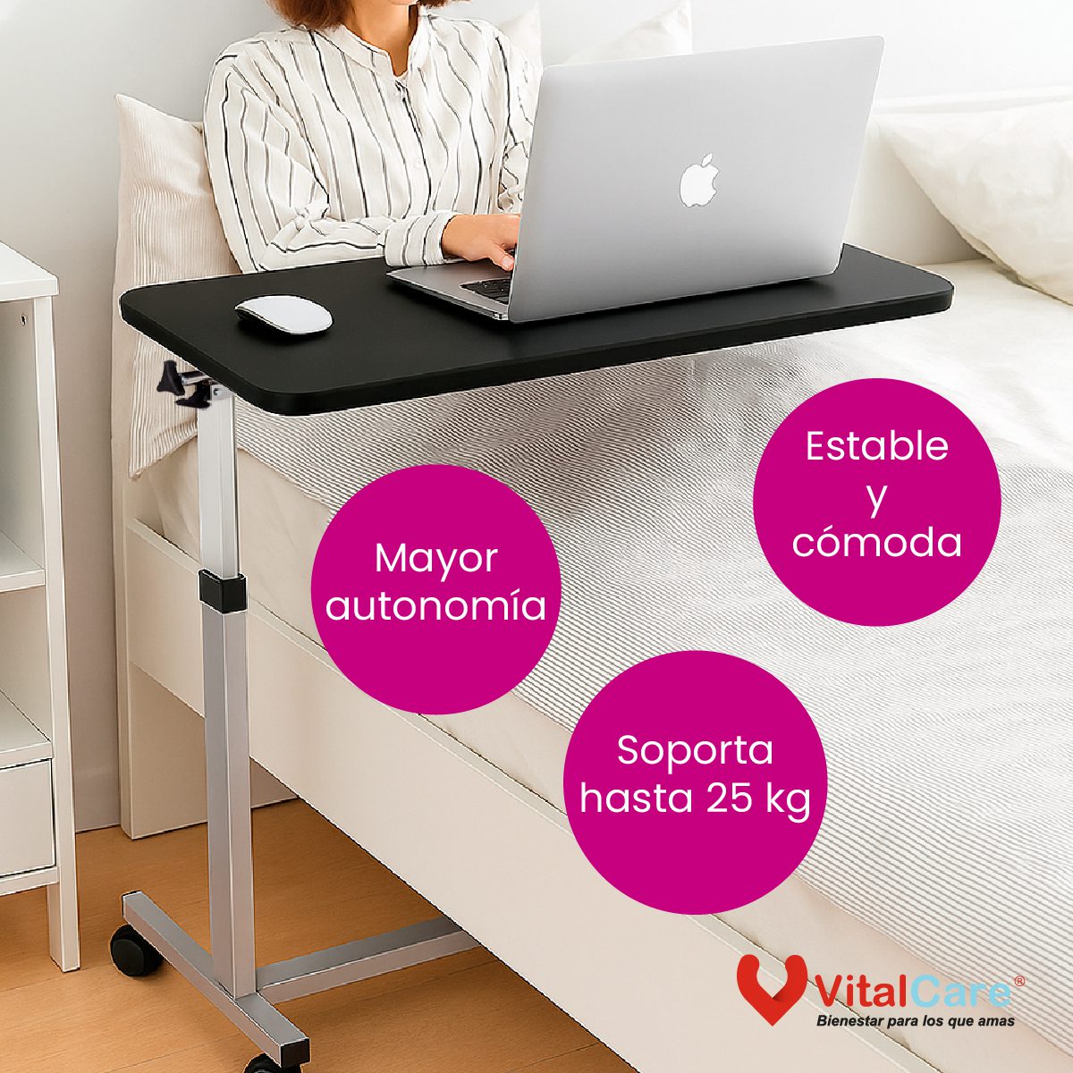 Mesa Fija Premium para Cama de Hospital con Altura Ajustable (Cromada) - Imagen 3