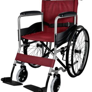 Silla de Ruedas Plegable de Acero Inoxidable y Ruedas Inflables (Rojo)